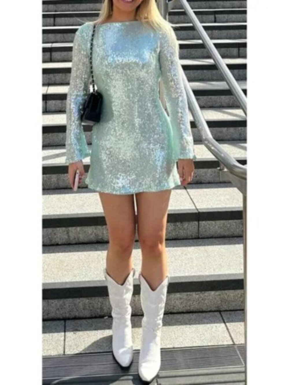 RARE LONDON Glazed Open Back Mini Dress in Mint Green Size US 4